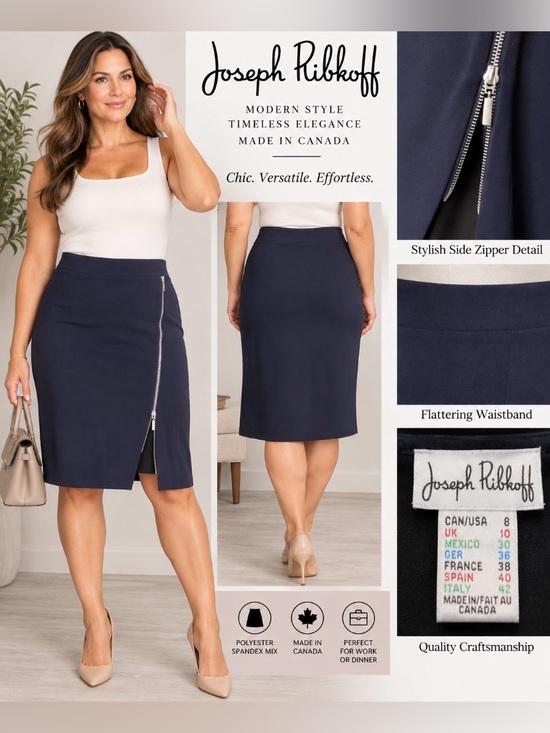 Joseph Ribkoff Dresses & Skirts - Joseph Ribkoff Navy Pencil Skirt Size 8 Silver Zip